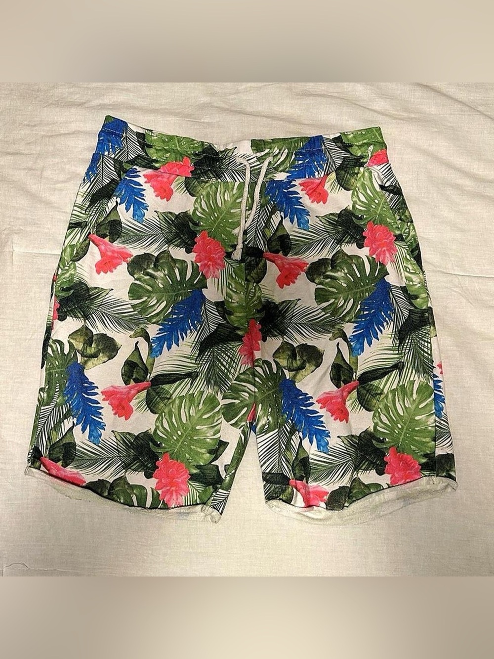 H&M Men's Tropical Leaf & Floral Print Shorts - Green, Blue, Pink